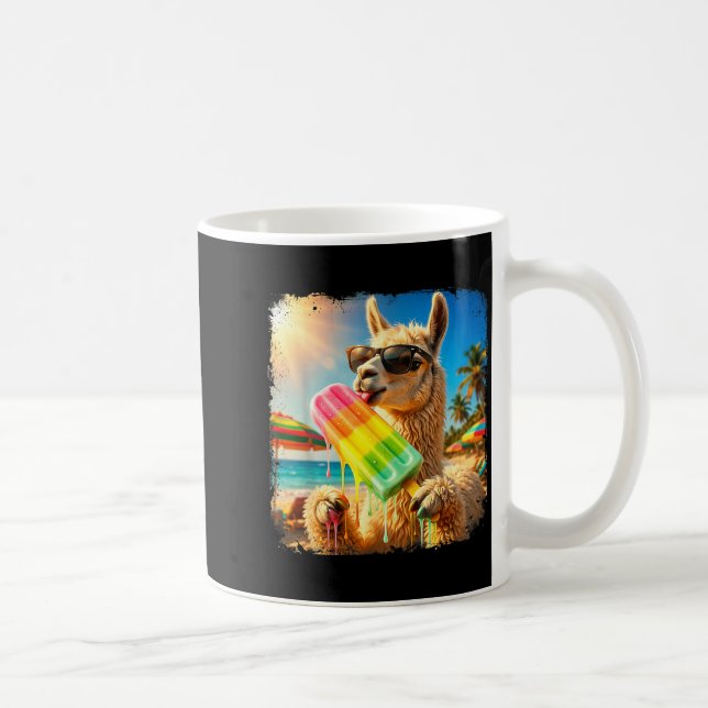 Funny llama eating popsicle summer beach animal coffee mug (Right)