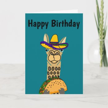 Funny Llama Eating Taco Cartoon Card by inspirationrocks at Zazzle