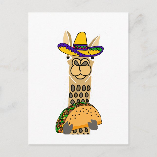 Funny Llama eating Taco Cartoon Postcard (Front)