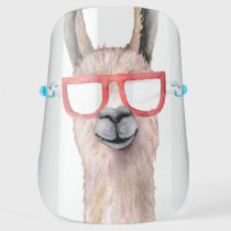 Funny Llama Face Nerd Glasses Face Shield