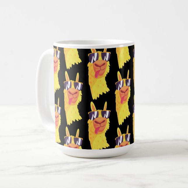  Funny Llama Face With Glasses Pattern  Coffee Mug (Front Left)