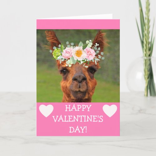 Funny Llama Flower Tiara Valentines Day Holiday Card