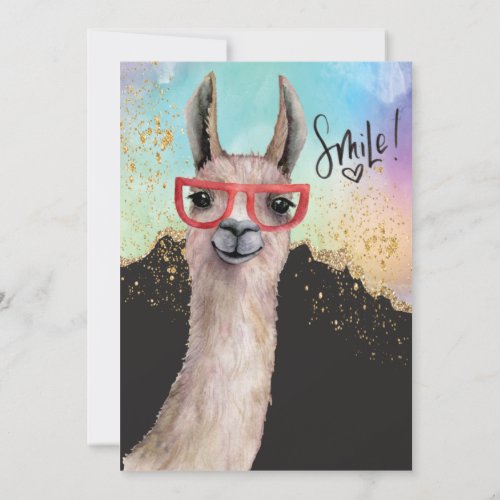 Funny Llama Glitter Watercolor Wedding Postponed Invitation