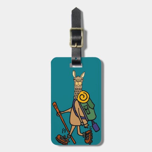 Funny llama Hiking cartoon Luggage Tag