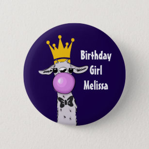 Funny Llama Illustration Birthday Girl Button