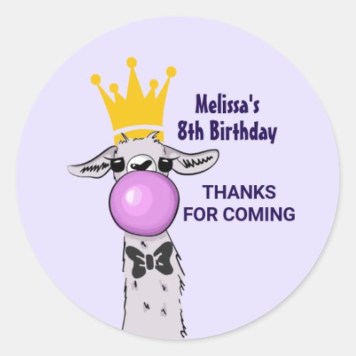 Funny Llama Illustration Birthday Thank You Classic Round Sticker