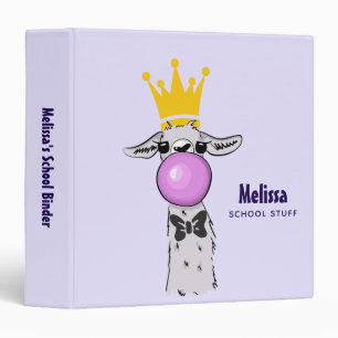 Funny Llama Illustration Blowing a Pink Bubble 3 Ring Binder