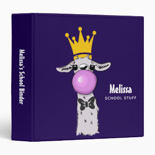 Funny Llama Illustration Blowing a Pink Bubble 3 Ring Binder