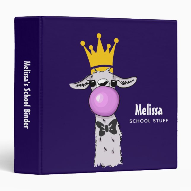 Funny Llama Illustration Blowing a Pink Bubble 3 Ring Binder (Front/Spine)