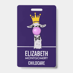 Funny Llama Illustration Blowing a Pink Bubble Badge