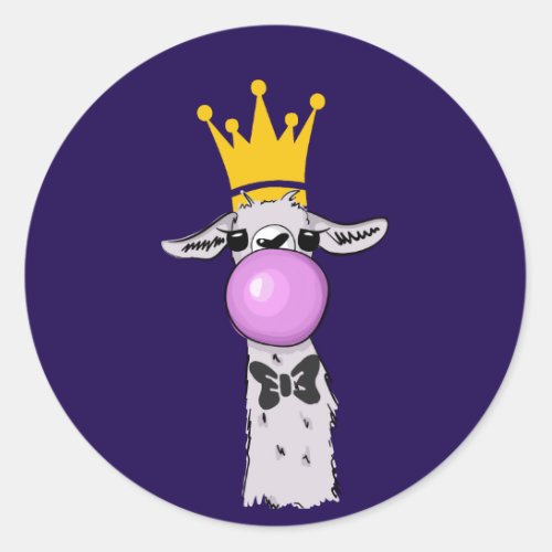 Funny Llama Illustration Blowing a Pink Bubble Classic Round Sticker