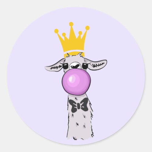 Funny Llama Illustration Blowing a Pink Bubble Classic Round Sticker