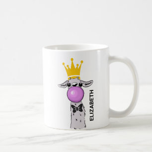 Funny Llama Illustration Blowing a Pink Bubble Coffee Mug