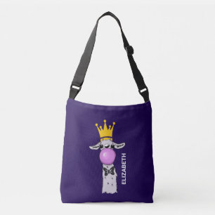 Funny Llama Illustration Blowing a Pink Bubble Crossbody Bag