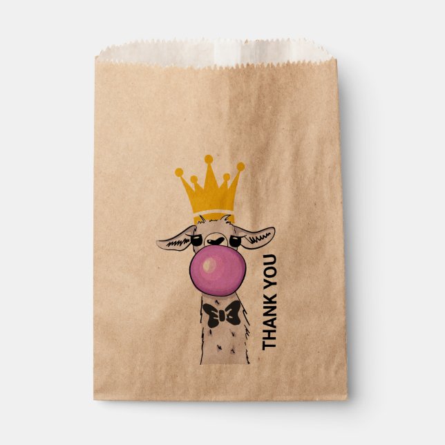 Funny Llama Illustration Blowing a Pink Bubble Favor Bag (Front)