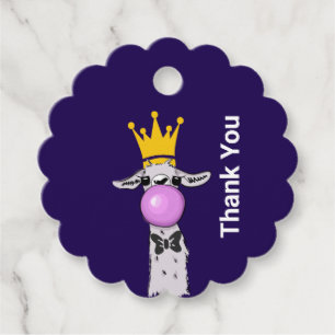 Funny Llama Illustration Blowing a Pink Bubble Favor Tags