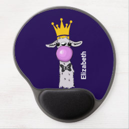 Funny Llama Illustration Blowing a Pink Bubble Gel Mouse Pad