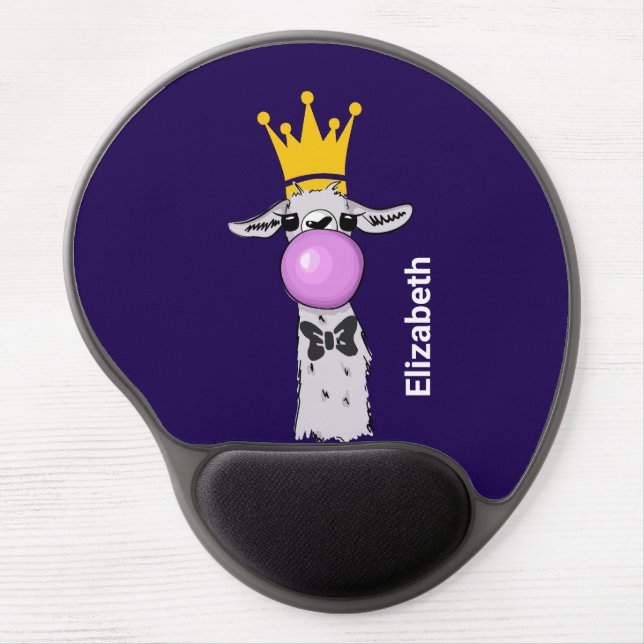 Funny Llama Illustration Blowing a Pink Bubble Gel Mouse Pad (Front)
