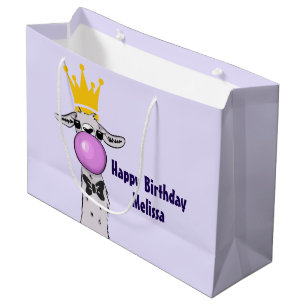 Funny Llama Illustration Blowing a Pink Bubble Large Gift Bag