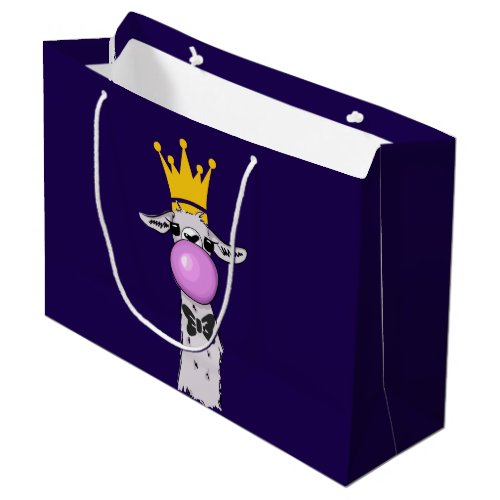 Funny Llama Illustration Blowing a Pink Bubble Large Gift Bag