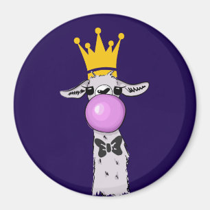 Funny Llama Illustration Blowing a Pink Bubble Magnet
