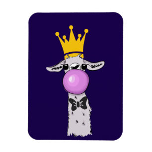 Funny Llama Illustration Blowing a Pink Bubble Magnet