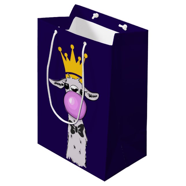 Funny Llama Illustration Blowing a Pink Bubble Medium Gift Bag (Front Angled)