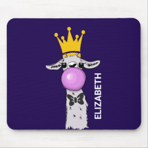 Funny Llama Illustration Blowing a Pink Bubble Mouse Pad
