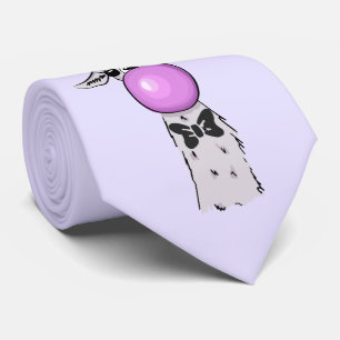 Funny Llama Illustration Blowing a Pink Bubble Neck Tie