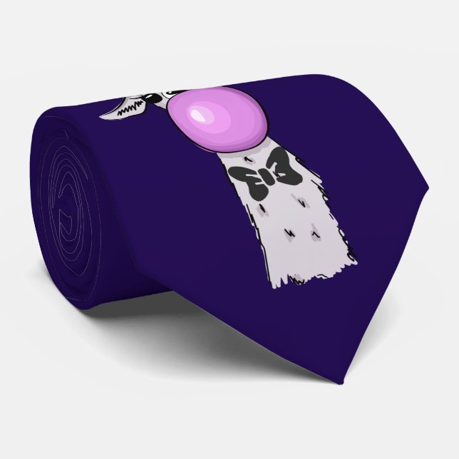 Funny Llama Illustration Blowing a Pink Bubble Neck Tie (Rolled)