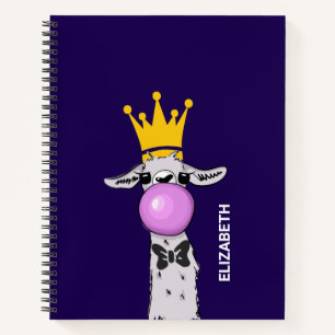 Funny Llama Illustration Blowing a Pink Bubble Notebook