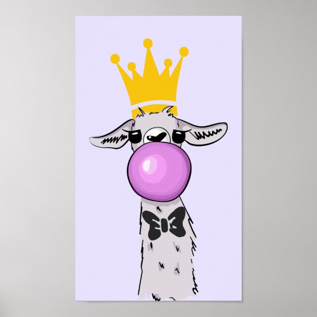 Funny Llama Illustration Blowing a Pink Bubble Poster (Front)