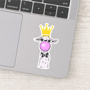 Funny Llama Illustration Blowing a Pink Bubble Sticker