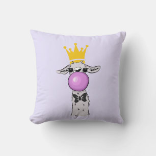 Funny Llama Illustration Blowing a Pink Bubble Throw Pillow