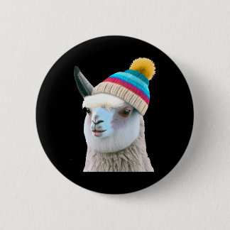 Funny Llama in Beanie Pop Art Character Humor Button