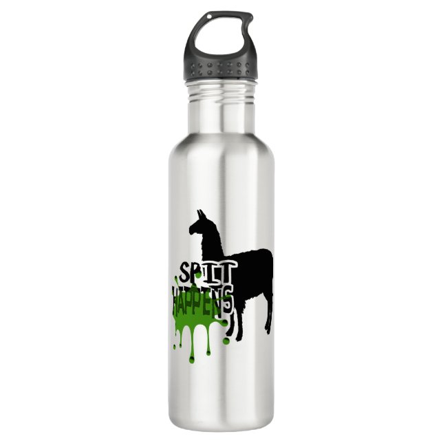 Funny Llama Meme Spit Happens Stainless Steel Water Bottle (Front)