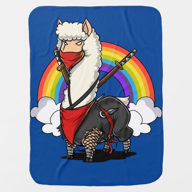 Funny Llama Ninja Alpaca Animal Samurai Baby Blanket (Front)
