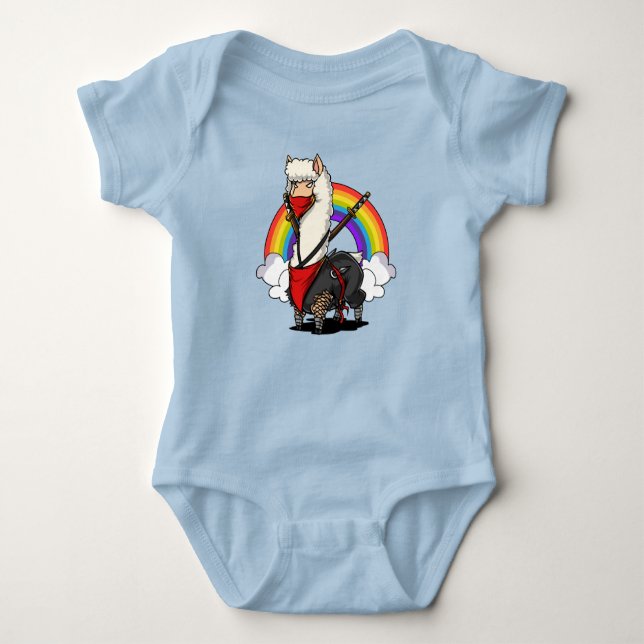 Funny Llama Ninja Alpaca Animal Samurai Baby Bodysuit (Front)