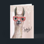 Funny Llama Pink Glitter Thank You Card<br><div class="desc">A fun way to thank someone for a gift or kind deed performed. Funny llama with typography text that says smile. Faux glitter sparkle background. The perfect unique way to say thanks!</div>
