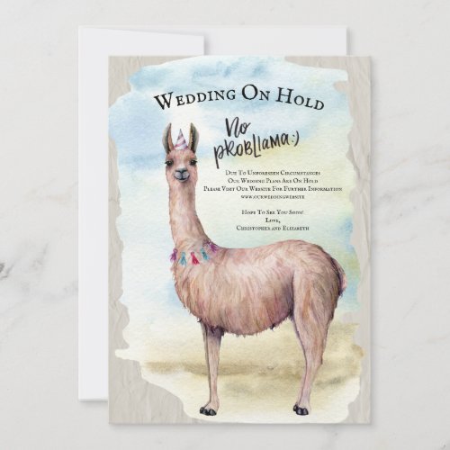 Funny Llama Postponed On Hold Wedding Invitation