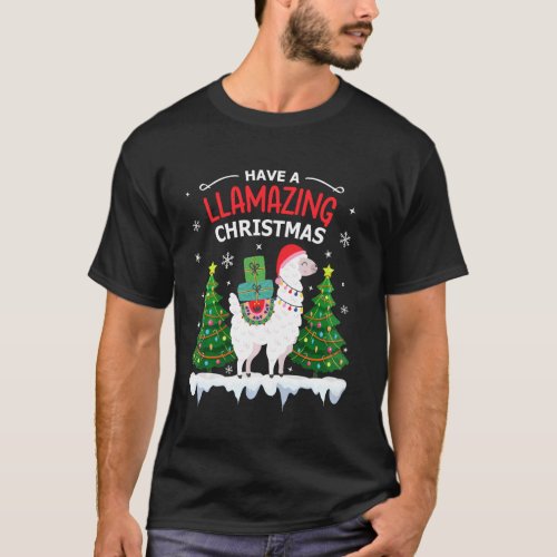 Funny Llama Santa Hat Christmas Pajamas Alpaca Lla T_Shirt