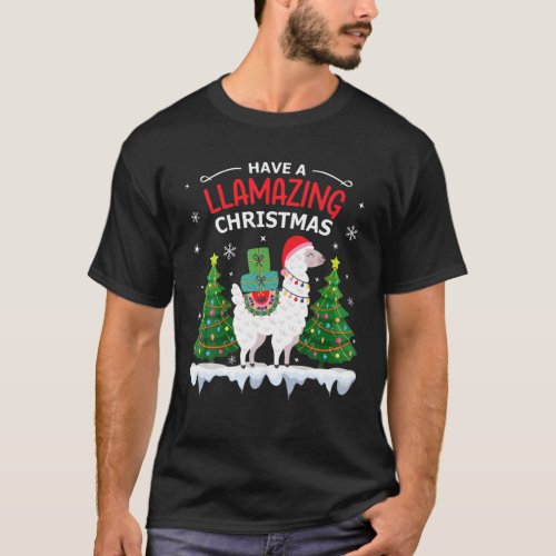 Funny Llama Santa Hat Christmas Pajamas Alpaca Lla T_Shirt