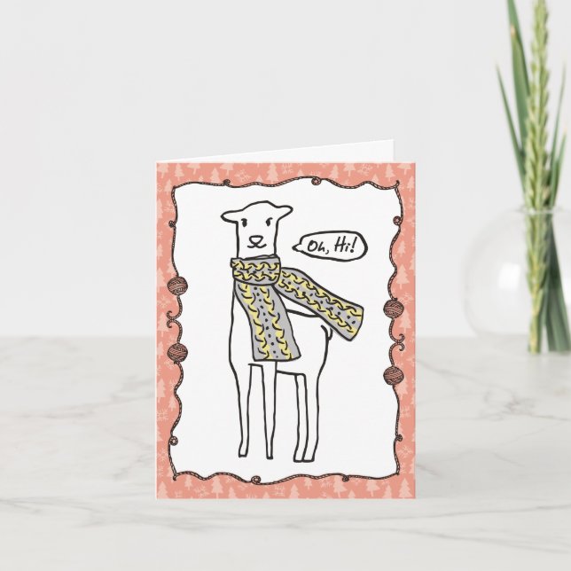 Funny llama scarf knitting crochet Christmas Holiday Card (Front)