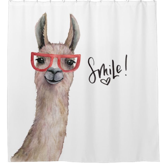Funny Llama Smile Inspirational Shower Curtain (Front)