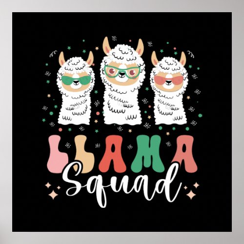Funny Llama Squad Sunglasses Cool Llamas Retro  Poster