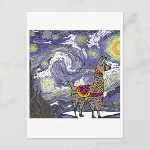 Funny Llama Starry Night Art Postcard