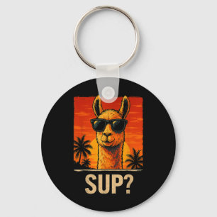Funny Llama Sup Meme Sunset Beach Cool Animal Men Keychain