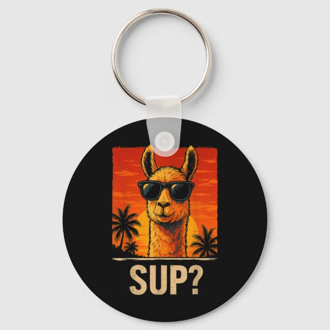 Funny Llama Sup Meme Sunset Beach Cool Animal Men  Keychain (Front)