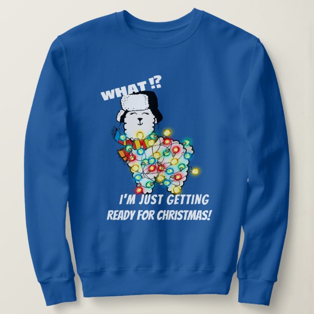Funny Llama Sweatshirt - Christmas Lights Ready! (Design Front)