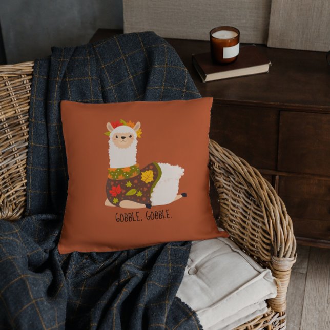 Funny Llama Thanksgiving Throw Pillow (Creator Uploaded)